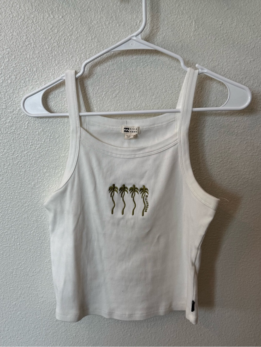 Billabong White Ribbed Palm Cropped Tank